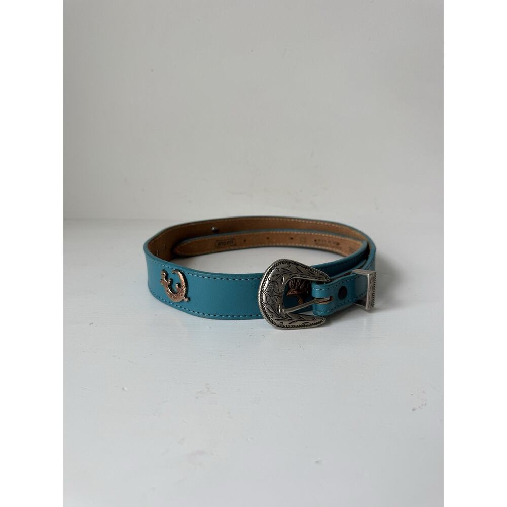 Tex Tan Aquamarine Leather Western Belt 30 Metal Animals